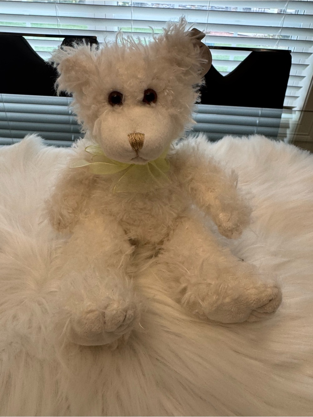 First and Main Lil Scraggles plush Small Pet Toy - Cream Curly Bear with Bow